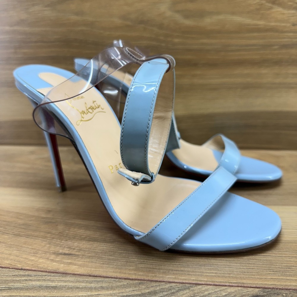 Christian Louboutin 100 Patent Leather Heels 6.5 EU 36.5 Baby Blue Clear Jelly